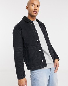 Черная вельветовая куртка с воротником «борг» ASOS DESIGN-Черный