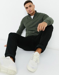 Зеленый трикотажный джемпер с воротником-стойкой на молнии Topman