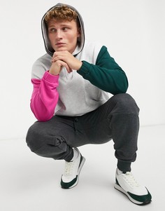 Свободный худи в стиле колор-блок в яркой цветовой гамме ASOS DESIGN-Белый