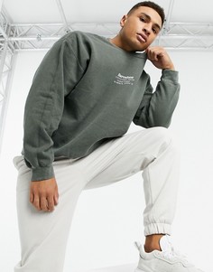 Свитшот с надписью «Barcelona» цвета хаки Topman-Зеленый