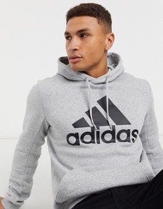 Серая худи из флиса с логотипом Adidas Training BOS на груди-Серый