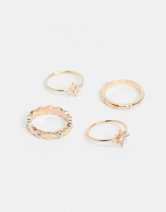 Набор из 4 разных золотистых колец Pieces-Золотой