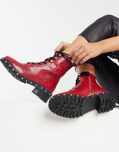 Красные ботинки на шнуровке с заклепками и отделкой под крокодила ASOS DESIGN Abigail-Красный