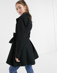 Черное приталенное пальто с поясом ASOS DESIGN-Черный