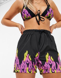 Неоновые пляжные шорты с принтом пламени ASOS DESIGN-Мульти