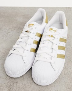 Белые кроссовки с золотистой отделкой adidas Originals Superstar-Белый