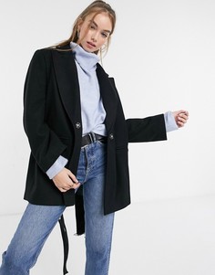 Черное пальто на пуговицах и с поясом с люверсами ASOS DESIGN-Черный