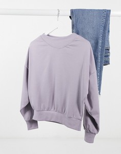 Фиолетовый oversized-свитшот с вырезом в рубчик JDY