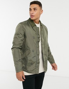 Стеганая куртка Харрингтон с вельветовым воротником цвета хаки ASOS DESIGN-Зеленый