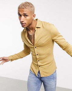 Облегающая рубашка из вискозы горчичного цвета ASOS DESIGN-Желтый
