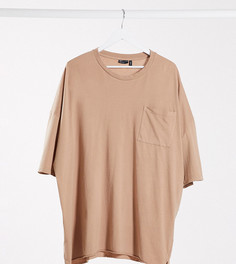 Коричневая oversized-футболка с карманом ASOS DESIGN Plus-Бежевый