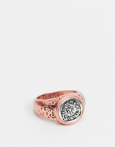 Золотисто-розовый перстень Classics 77 с гравированным украшением из вороненого серебра-Мульти