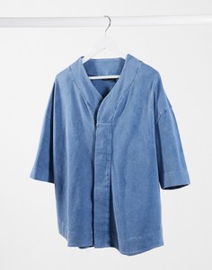 Темно-синяя трикотажная oversized-рубашка со средними рукавами с эффектом кислотной стирки ASOS DESIGN-Темно-синий
