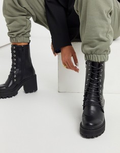 Черные массивные ботинки на каблуке со шнуровкой из искусственной кожи Truffle Collection-Черный