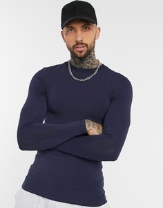 Темно-синяя обтягивающая футболка с длинными рукавами ASOS DESIGN-Синий