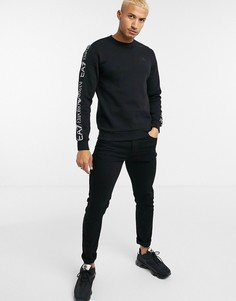 Черный свитшот с фирменной лентой на рукавах Armani EA7 Logo Series