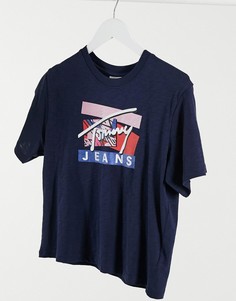 Темно-синяя футболка с фирменным логотипом Tommy Jeans-Темно-синий
