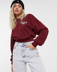 Бордовый свитшот от комплекта Bershka Brooklyn NY-Красный