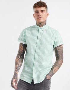 Мятная приталенная оксфордская рубашка в полоску на пуговицах ASOS DESIGN-Зеленый