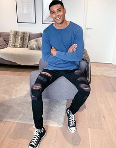 Синий вязаный джемпер вафельной текстурой и асимметричным краем ASOS DESIGN