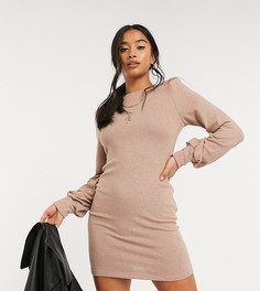 Коричневое очень мягкое платье мини с подплечниками ASOS DESIGN Petite-Коричневый