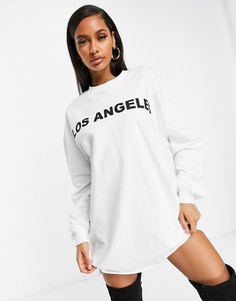 Черно-беолое oversized платье-свитшот с принтом Los Angeles ASOS DESIGN-Белый