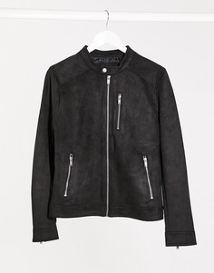 Черный замшевый бомбер Bershka