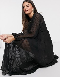 Черное платье-трапеция миди из ткани добби со свободными рукавами ASOS DESIGN-Красный