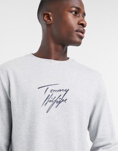 Серый домашний свитшот с подписью Tommy Hilfiger