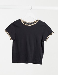 Футболка с контрастной леопардовой окантовкой Brave Soul claudine-Черный