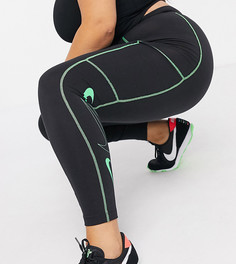 Черные леггинсы с контрастными швами Nike Plus-Черный