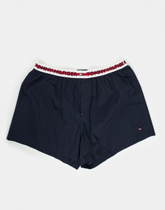 Темно-синие тканые боксеры с контрастным поясом с логотипом Tommy Hilfiger-Темно-синий
