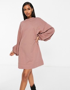 Коричневое платье-свитшот в стиле oversized с объемными рукавами ASOS DESIGN-Коричневый