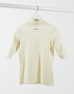 Кремовая футболка с воротником-поло и логотипом по центру Hummel-Белый