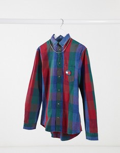 Синяя джинсовая рубашка в клетку Tommy Jeans-Синий