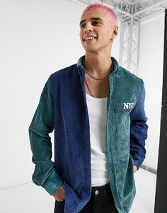Вельветовая oversized-рубашка в стиле 90-х с вышивкой "NYC на груди ASOS DESIGN-Темно-синий
