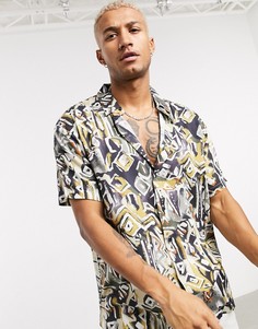 Бежевая рубашка с принтом Bershka-Бежевый