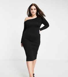 Черное вечернее платье миди с открытым плечом ASOS DESIGN Curve-Черный