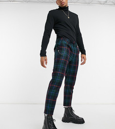 Укороченные зауженные брюки скинни в шотландскую клетку с цепочкой от пояса до кармана Twisted Tailor-Зеленый