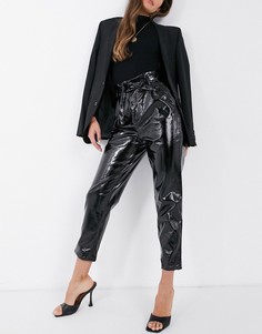 Черные виниловые брюки с присборенной талией NA-KD-Черный