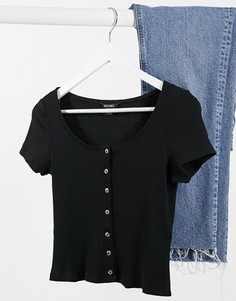 Черная футболка из органического хлопка с пуговицами Monki Quinny-Черный