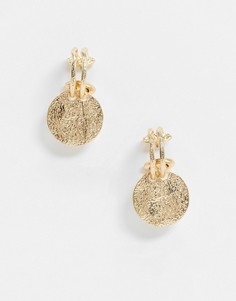 Золотистые разомкнутые серьги-кольца с фактурными монетами ASOS DESIGN-Золотой