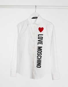 Белая рубашка в классическом стиле с логотипом сбоку Love Moschino-Белый