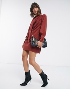 Бордовое платье мини с завязкой и свободным воротом River Island-Красный