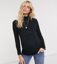 Черная водолазка в рубчик Pieces Maternity-Черный