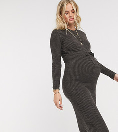 Темно-серое платье-джемпер для беременных с поясом Pieces Maternity-Коричневый