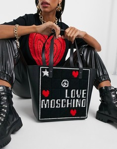 Черная сумка-шоппер с вышивкой Love Moschino-Черный