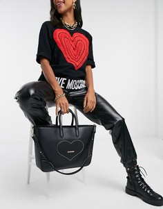 Черная большая сумка-тоут с вышивкой в форме сердца Love Moschino-Черный