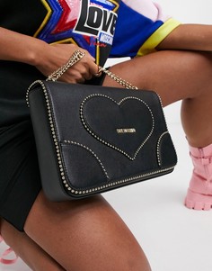 Черная сумка на плечо с вышивкой в форме сердца Love Moschino-Черный