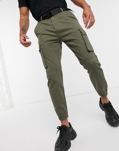 Брюки-карго цвета хаки с ремнем Bershka-Зеленый